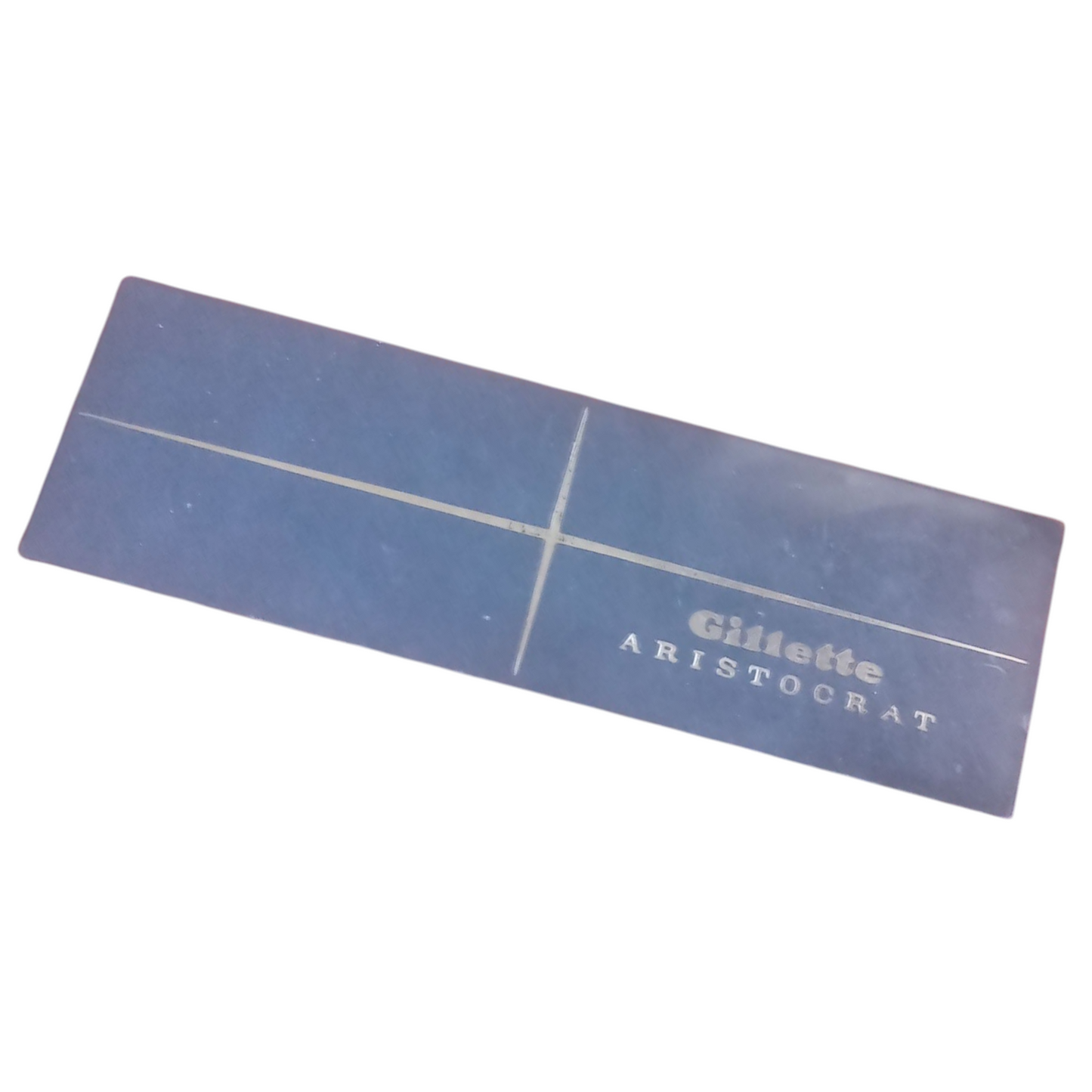 Estuche azul vintage con logo Gillette Aristocrat Maquinilla Afeitado Clasico mostrando caja antigua para maquinilla