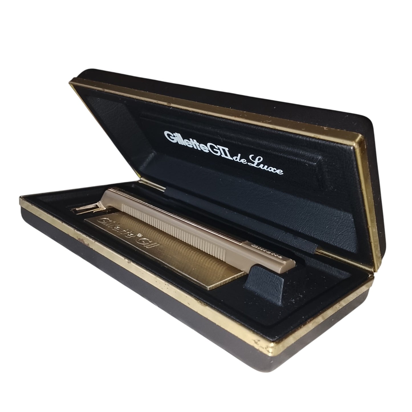 Maquinilla Gillette G II de Luxe Afeitado Clasico en estuche negro y dorado con maquinilla metalica vintage
