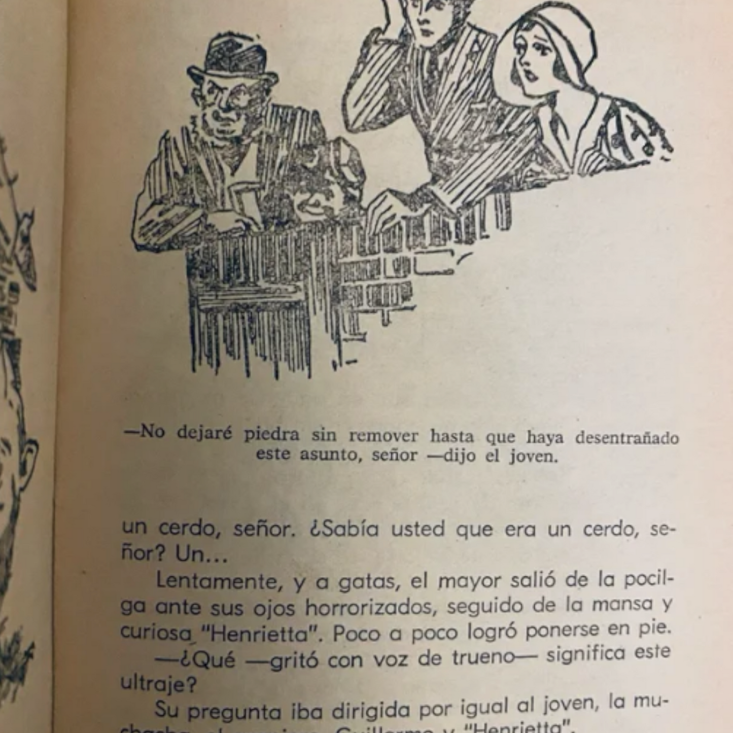 Página de libro con ilustración de personajes y texto en español Editorial La Casa de los Laureles Guillermo Literatura juvenil