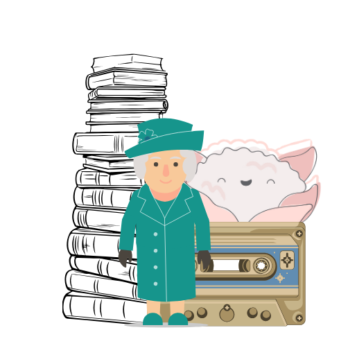 Coleccion de libros apilados, cassette retro, muñeca y peluche que destacan objetos vintage únicos para coleccionistas