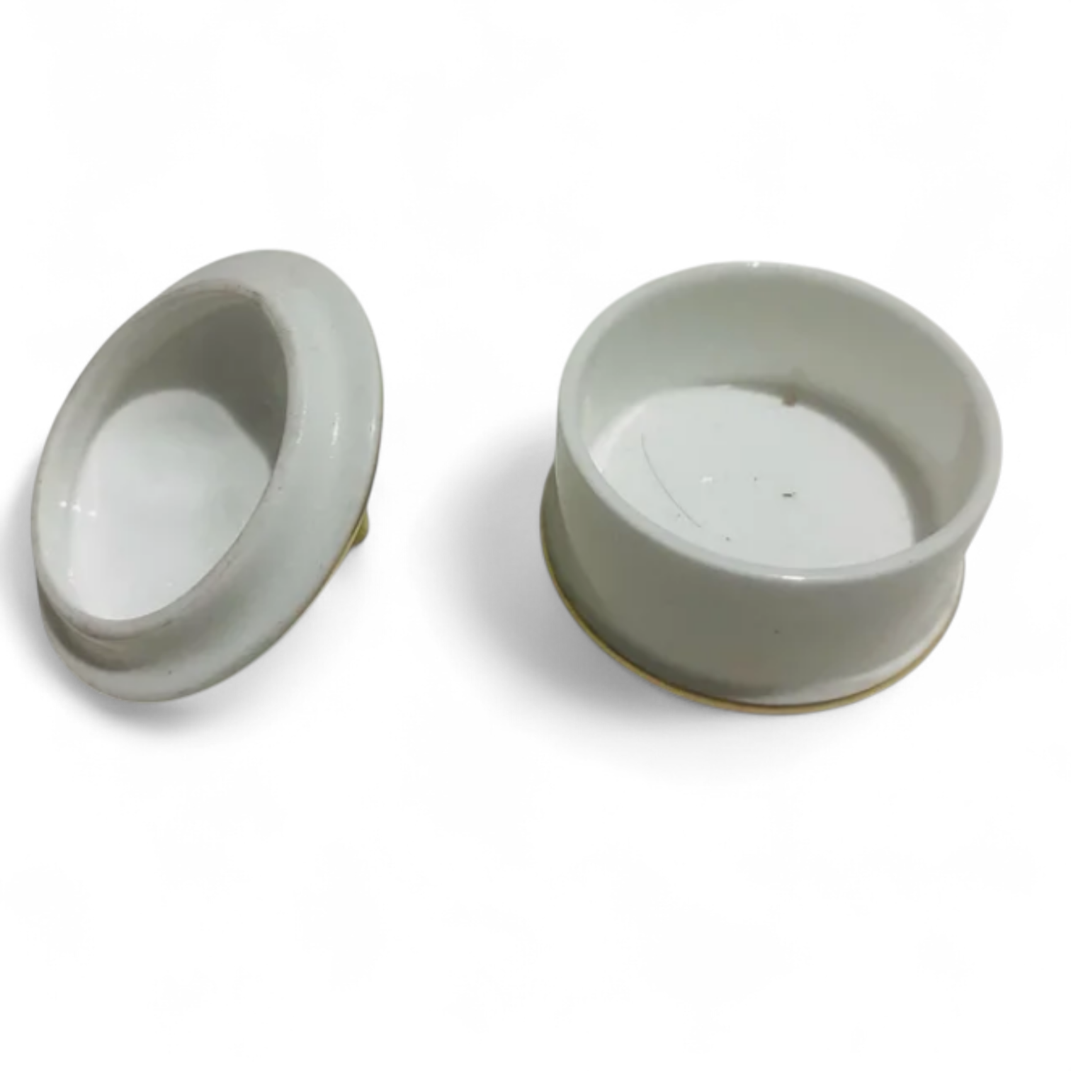 Cajita de Porcelana vintage inglesa blanca con tapa redonda y borde dorado ideal para joyas